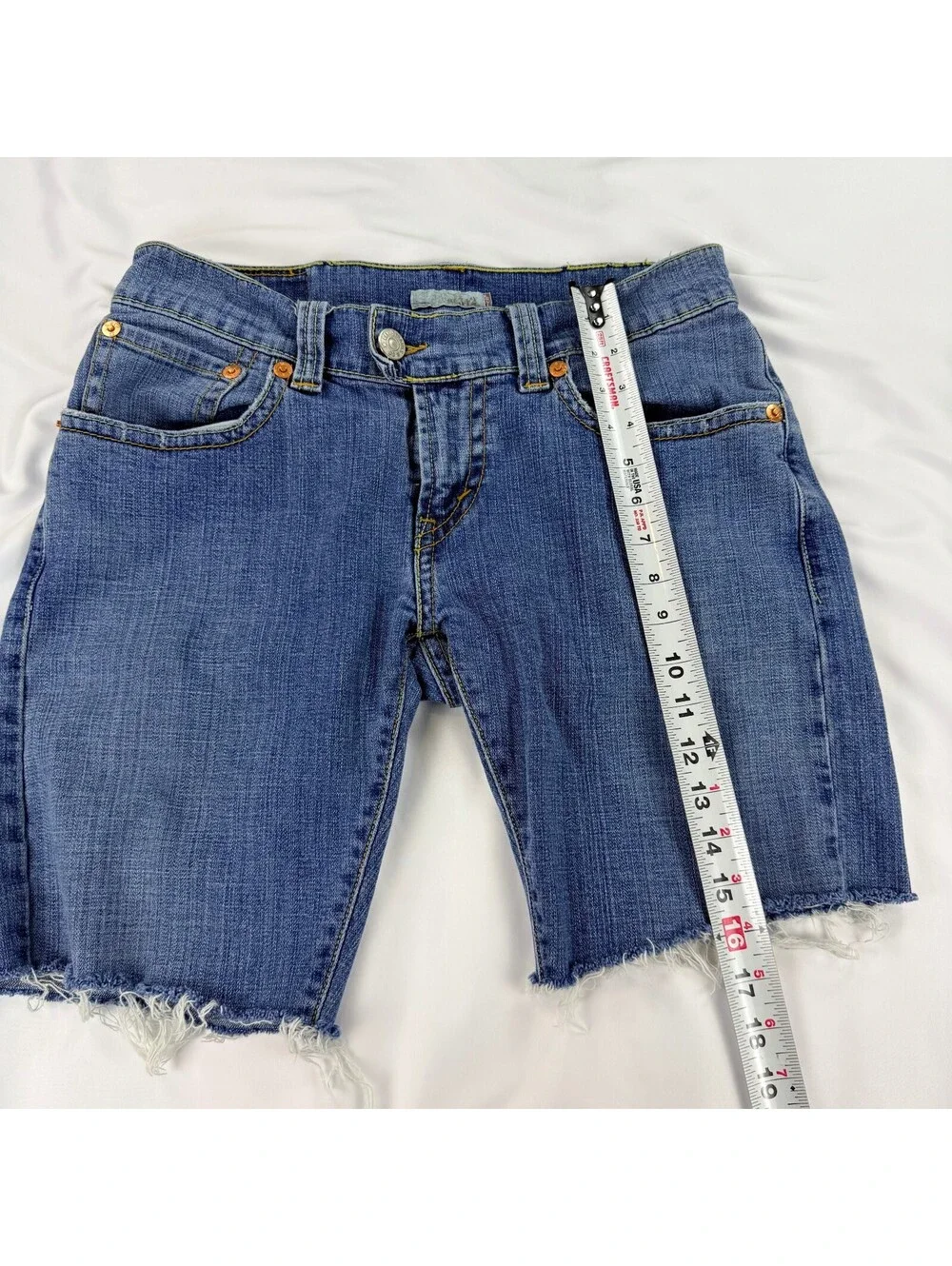 Levi's 542 Low Flare Women's 10M Y2K Cutoff Denim Bermuda Shorts Flap Pocket